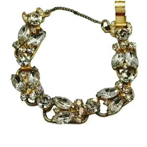 Vintage Bracelet  D&E JULIANA big Chunky Rhinestone Gold 7 Link RARE Statement